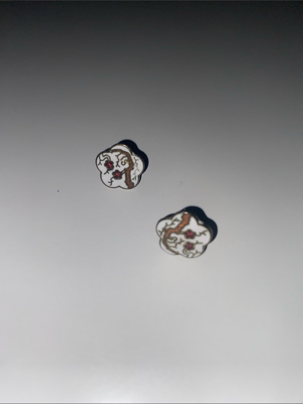 White Floral Enamel Stud Earrings